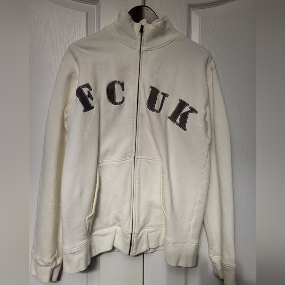 Unisex French Connection White Zip Up Sweater - Picture 2 of 8